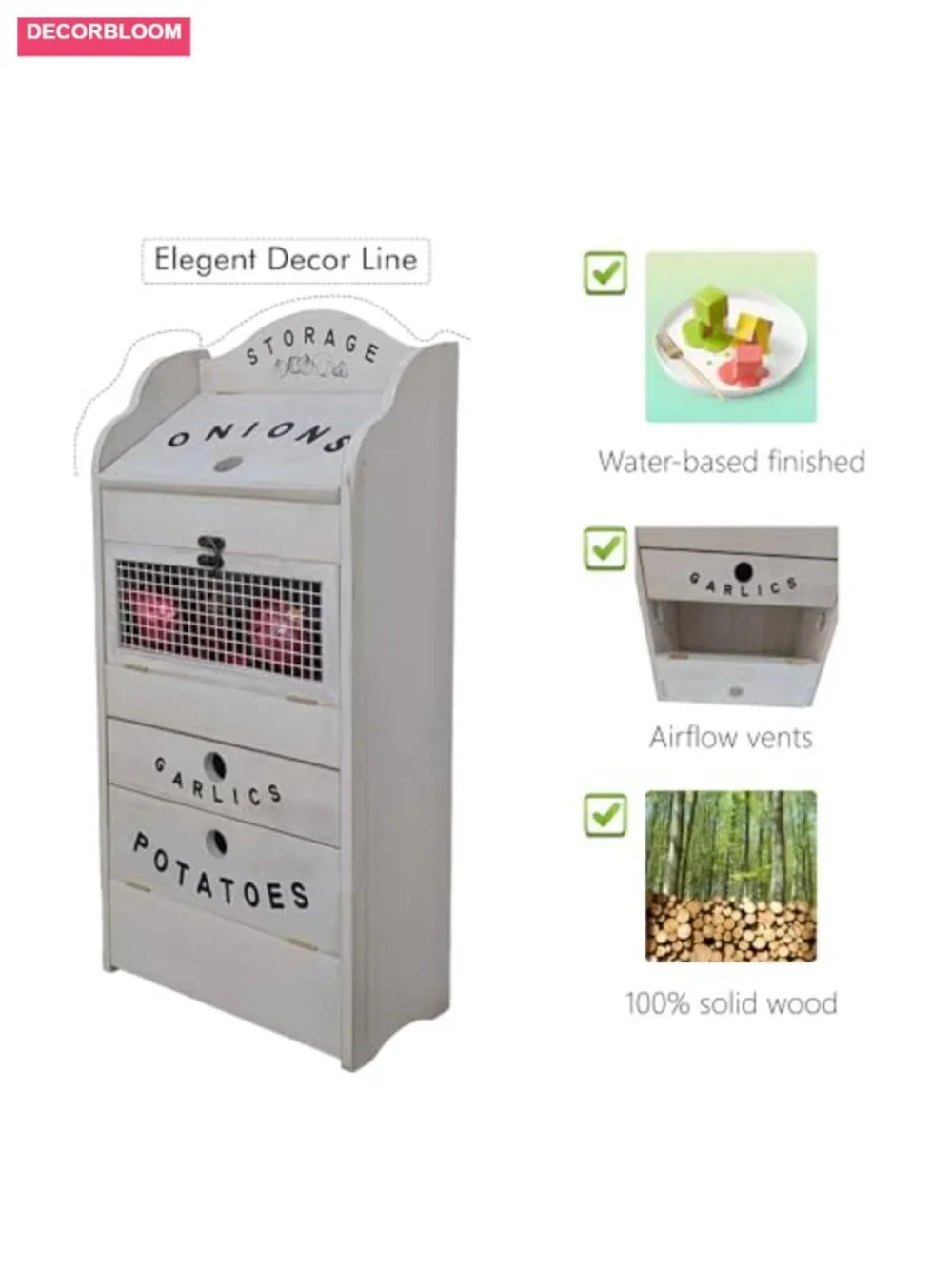 Pine Wood Veggie Bin Potato Onion Garlic Keeper Kitchen Storage Organizer